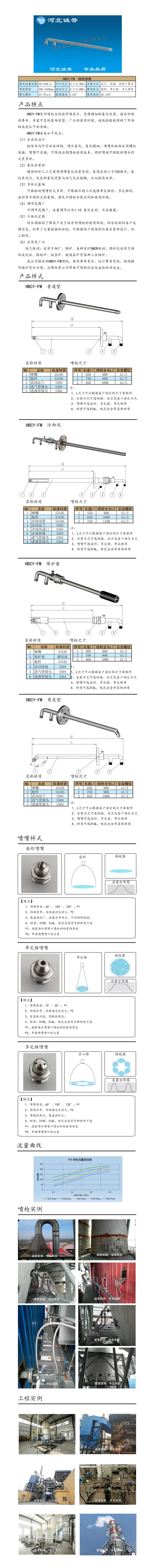 氨水噴槍、保護套、噴槍參數、材質尺寸、流量分布圖、扇形空心錐俯視圖介紹，以及噴槍霧化視頻展示和工程案例介紹